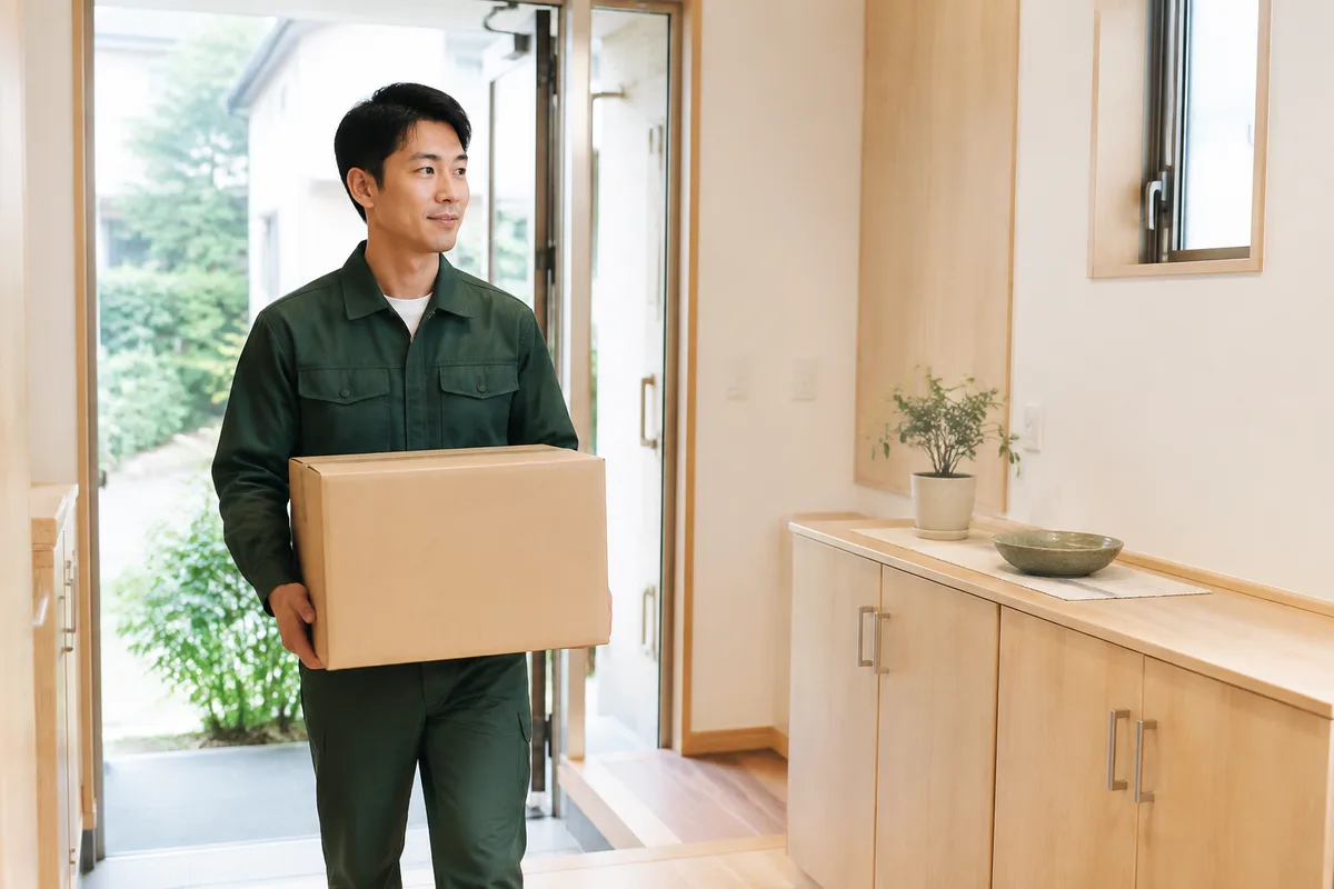 住み替えに向けて段ボールを運ぶ風景（AI生成イメージ）